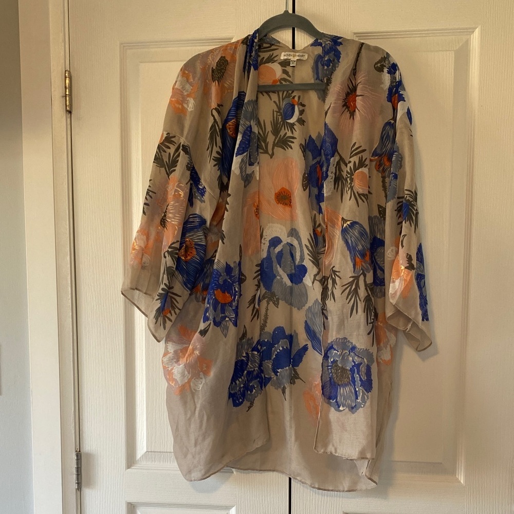 Woven Heart Floral Kimono Cardigan